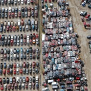 Aerial view of cars jung yard