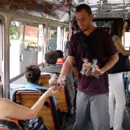 Vendor inside the bus in Argentina