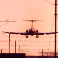 Plane land during sunset